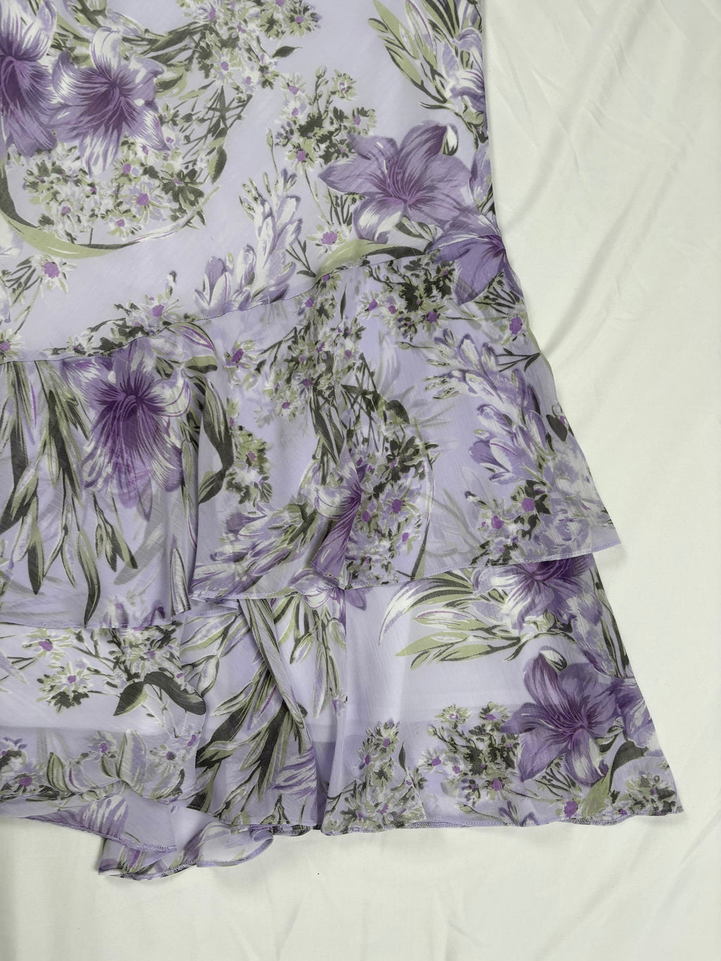 Lilac and green floral print ruffle skirt