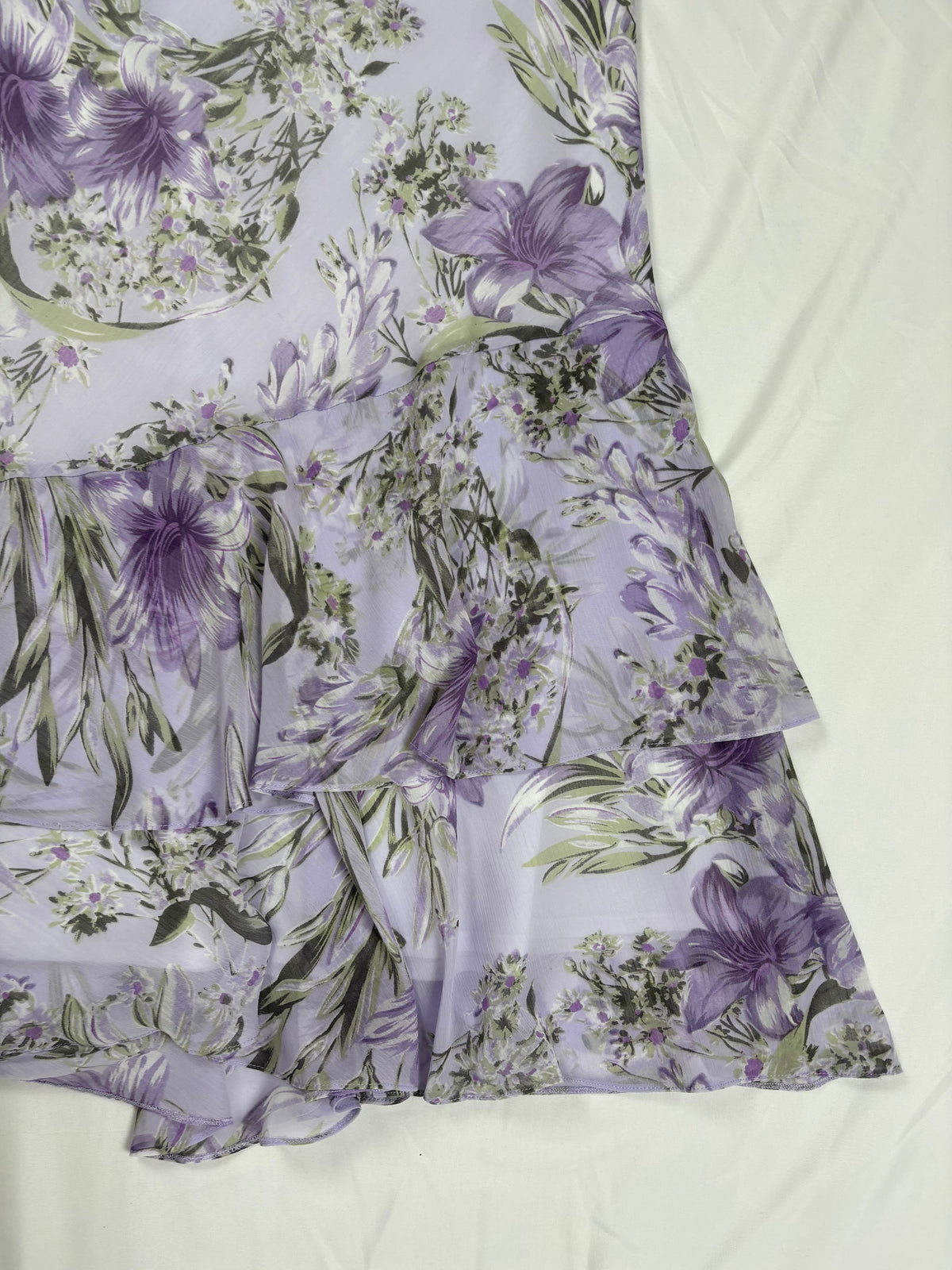 Lilac and green floral print ruffle skirt