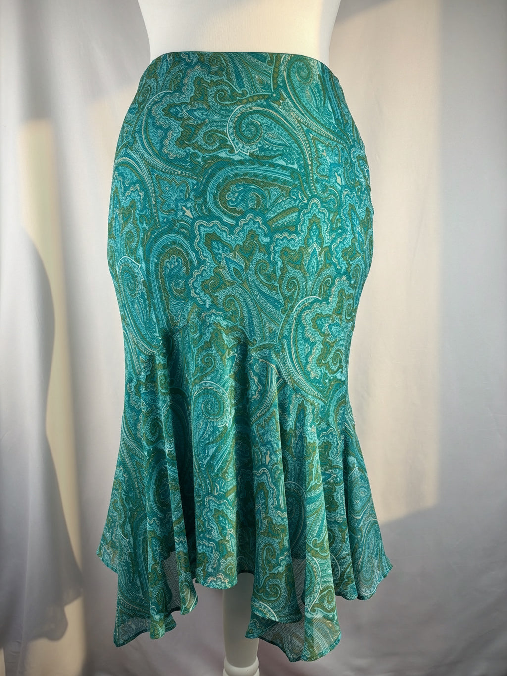 Blue and green asymmetric flowy skirt