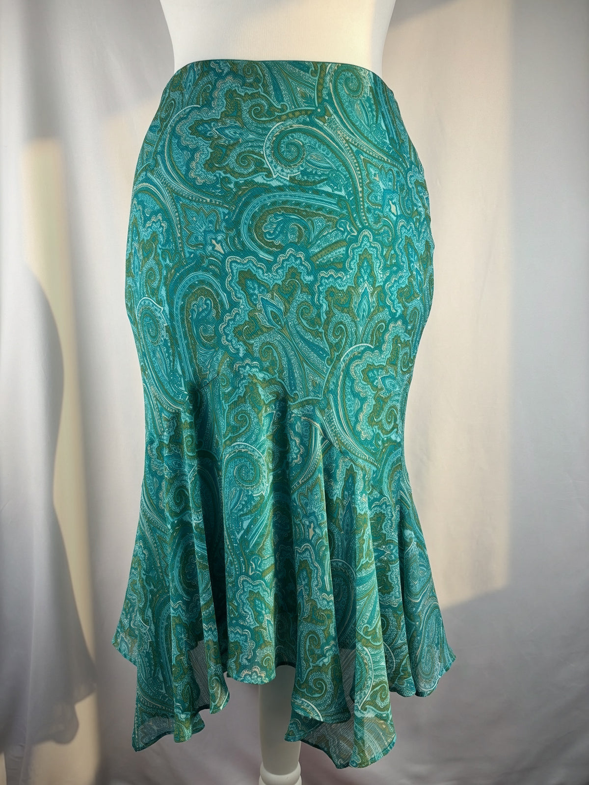 Blue and green asymmetric flowy skirt