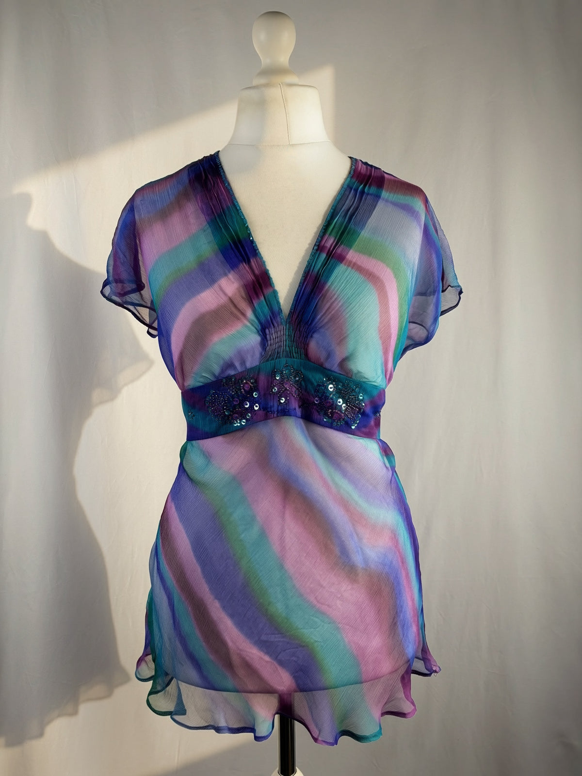 Sheer ombré tie back top with embellished sequins