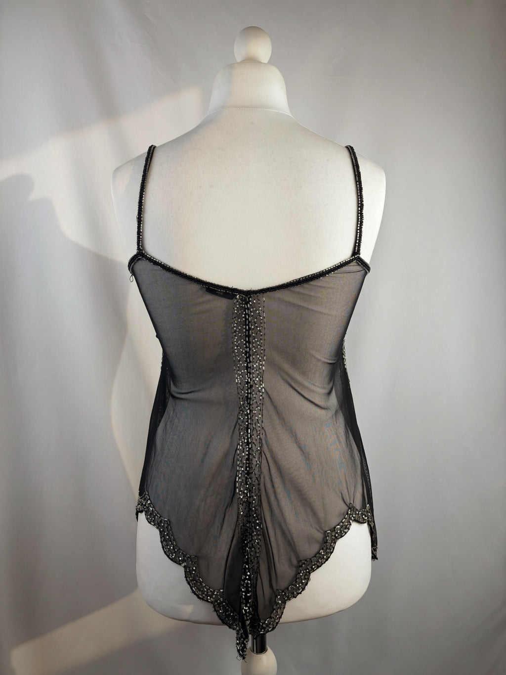 Sheer black beaded asymmetrical fairy cami