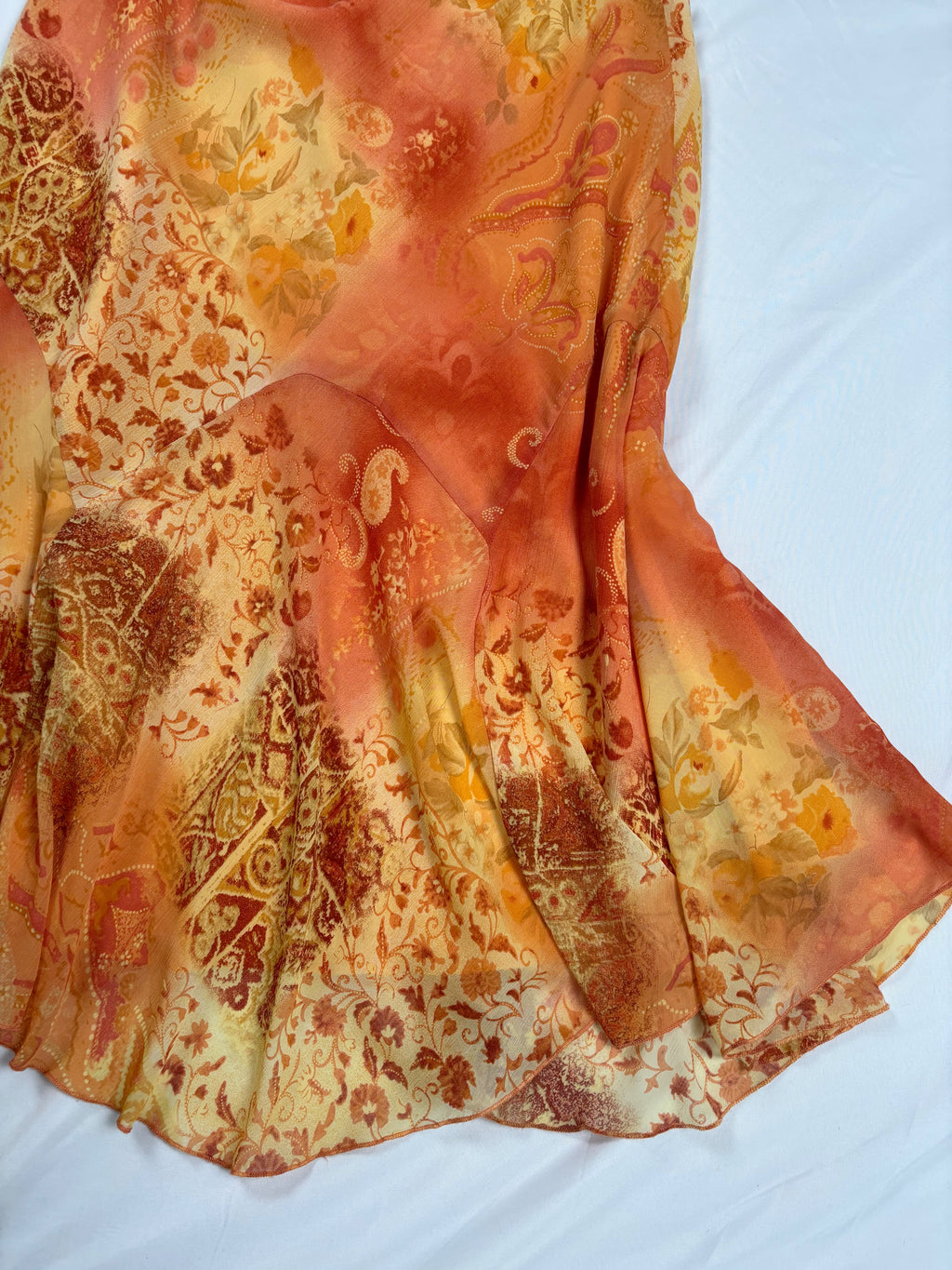 Orange and yellow ombré floral midi skirt