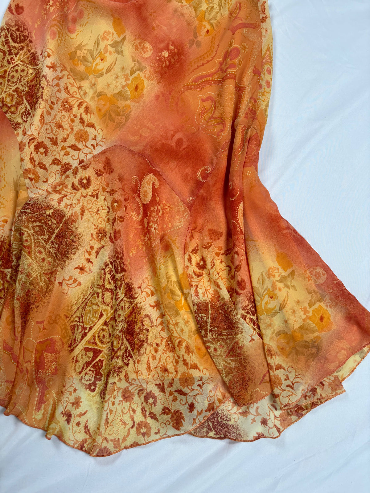 Orange and yellow ombré floral midi skirt