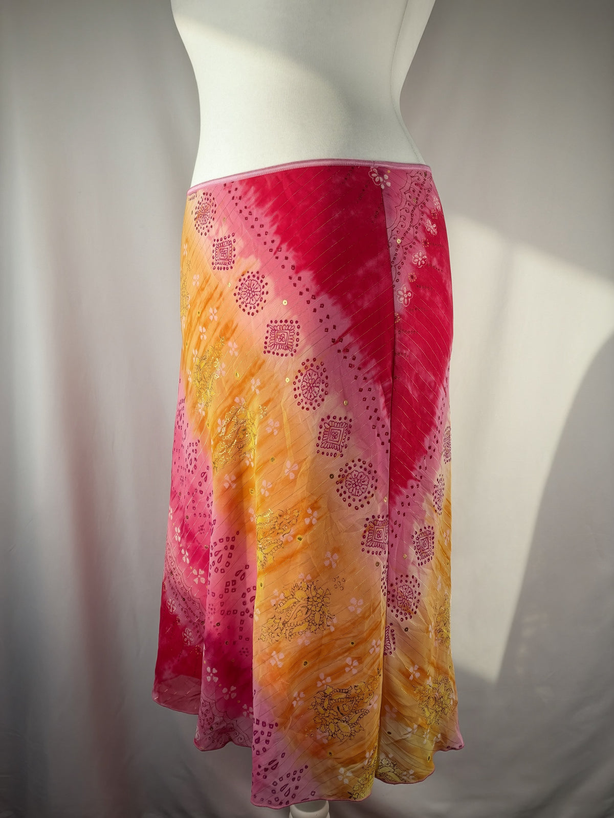 Pink and yellow ombré midi skirt with gold detailing