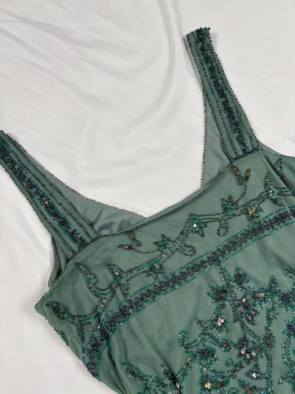 Green heavily beaded v neck fairy top