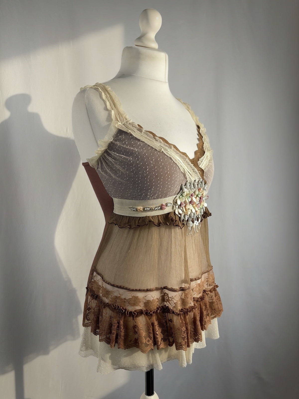 Brown Bony Paris silk cami with rosette details