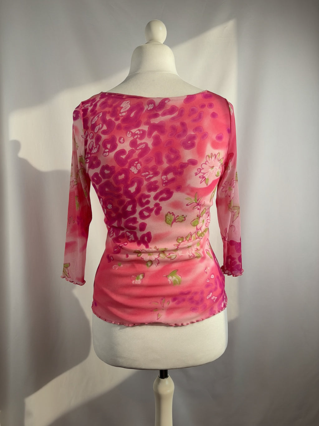 Hot pink animal print mesh 3/4 sleeve top