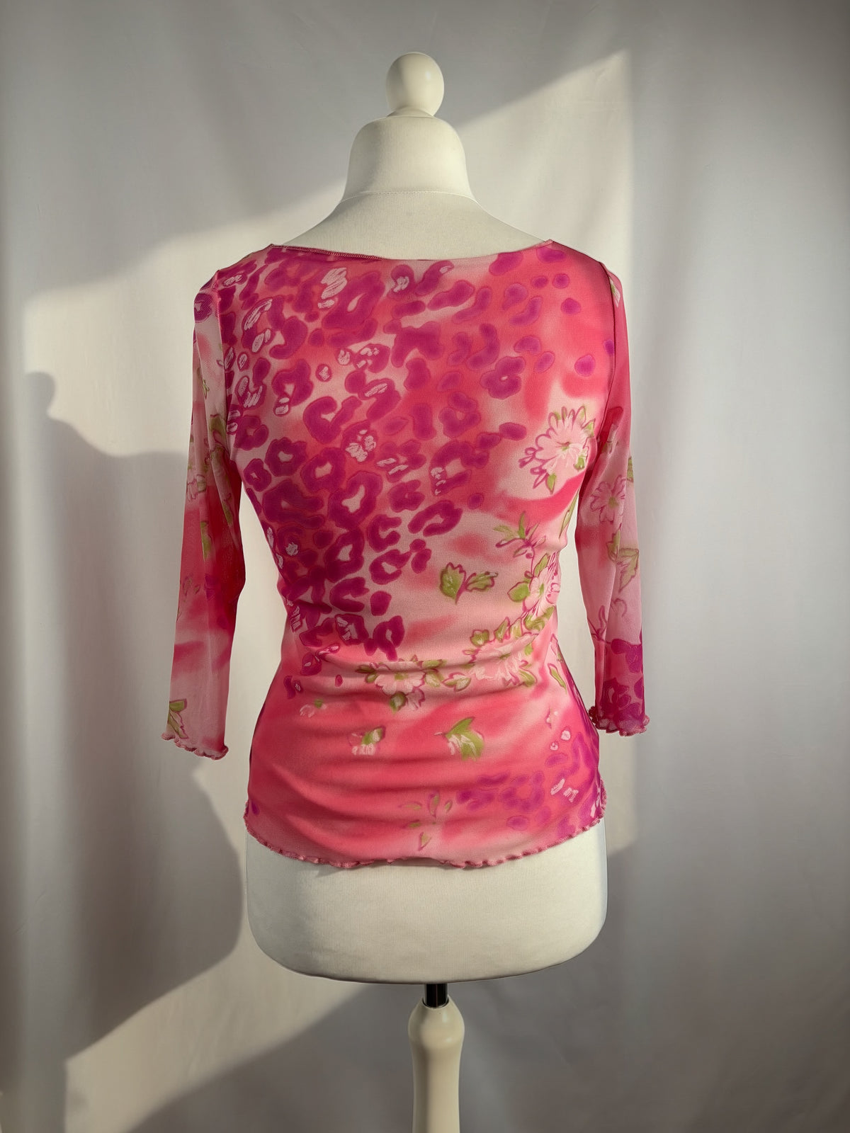 Hot pink animal print mesh 3/4 sleeve top