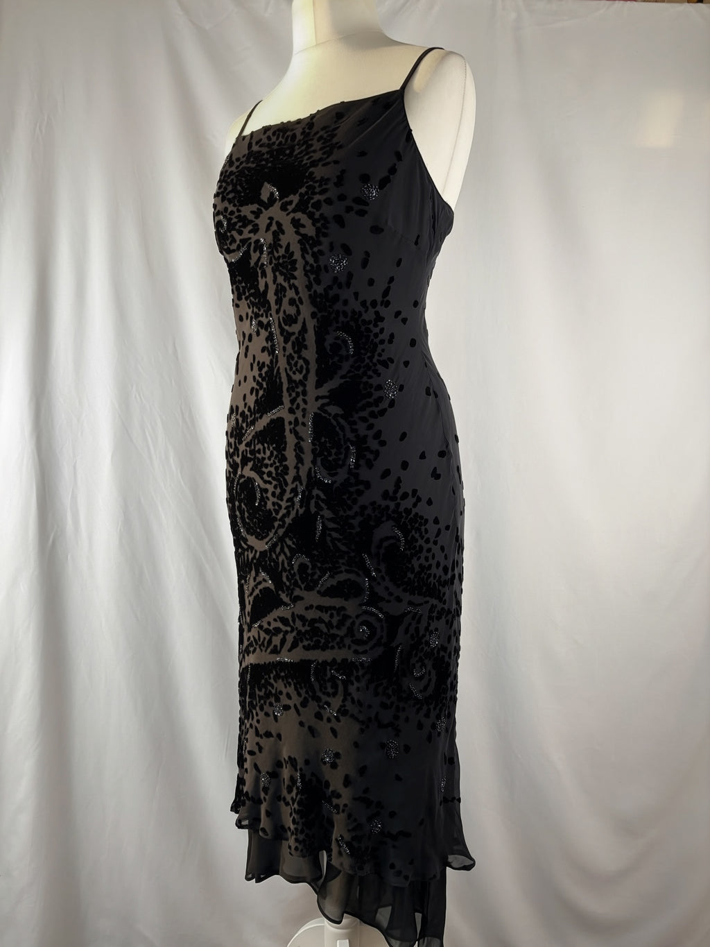 Black velvet Derhy layered maxi dress with beaded details
