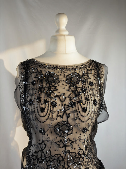 Black sheer silk side tie top embellished with sequins