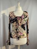 Floral patchwork long sleeve top with bow cuff detail