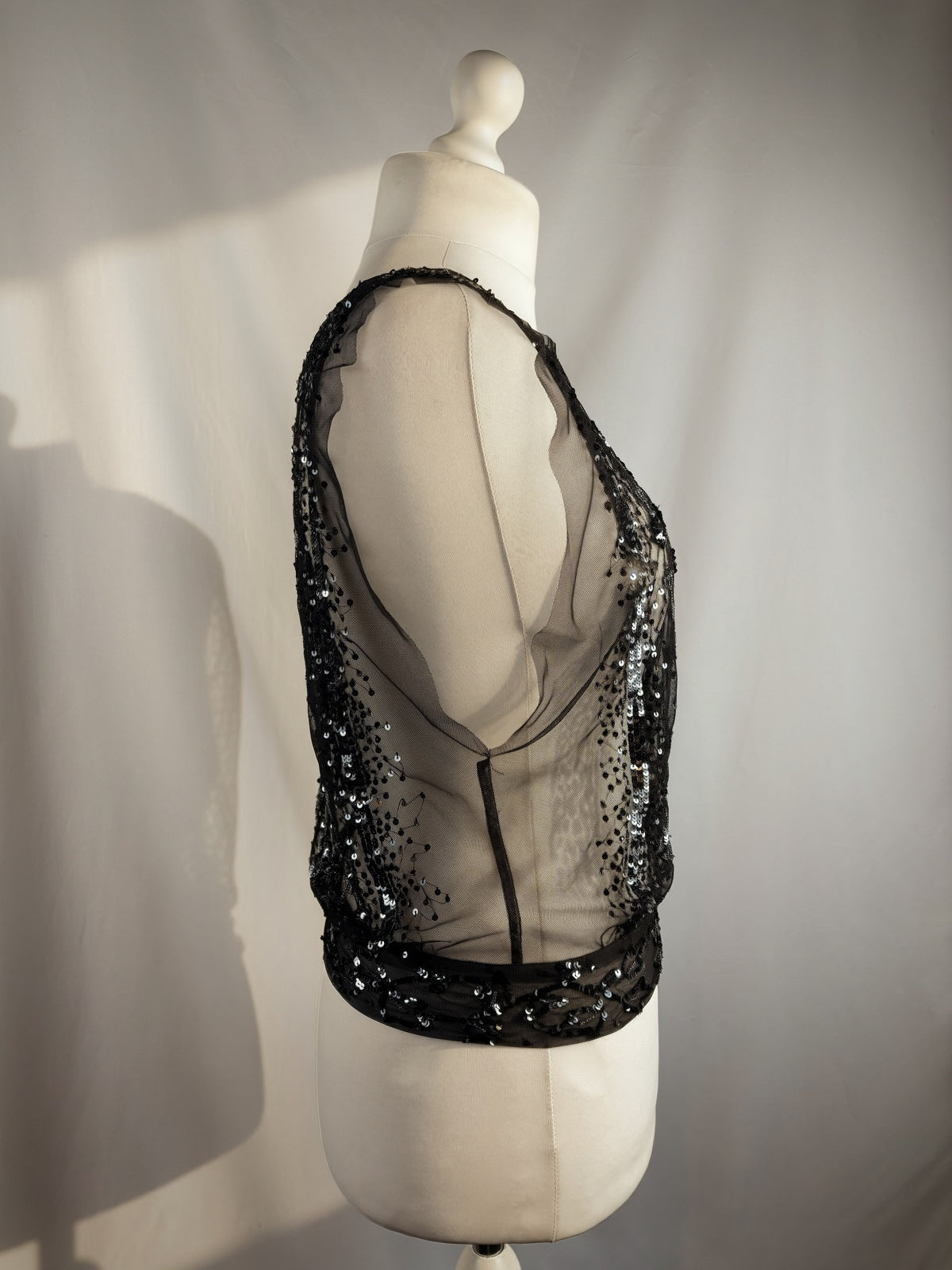Black sheer silk side tie top embellished with sequins