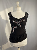 Black milkmaid neckline top with embellished cherry blossom details