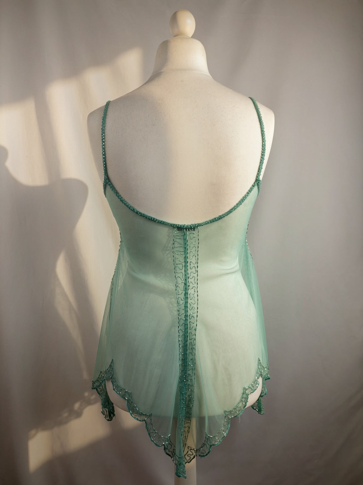 Light blue sheer beaded asymmetrical fairy cami