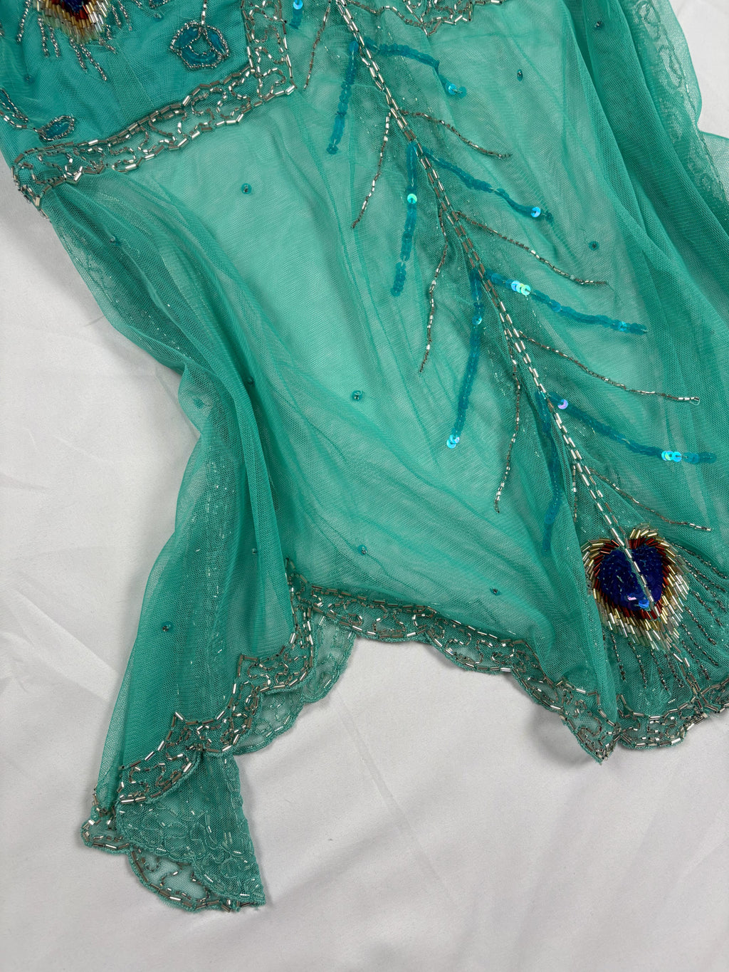 Bright blue sheer beaded peacock detailed fairy cami