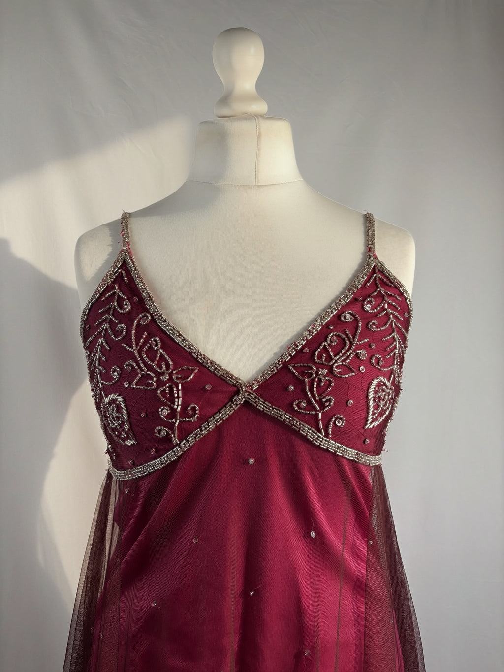 Purple beaded mesh asymmetric fairy cami