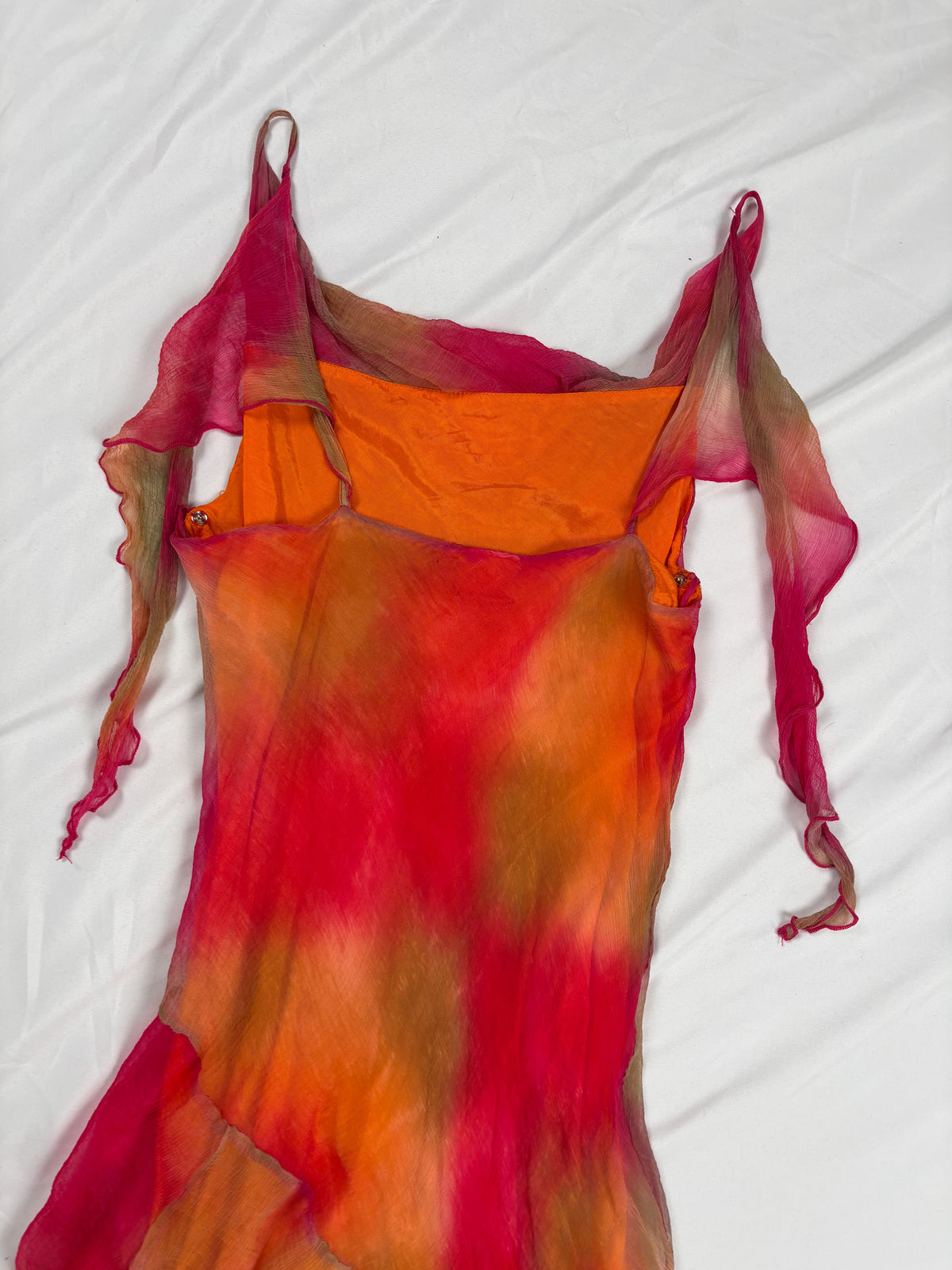 Autumnal ombré asymmetric mini dress with mirrored gem embellishments