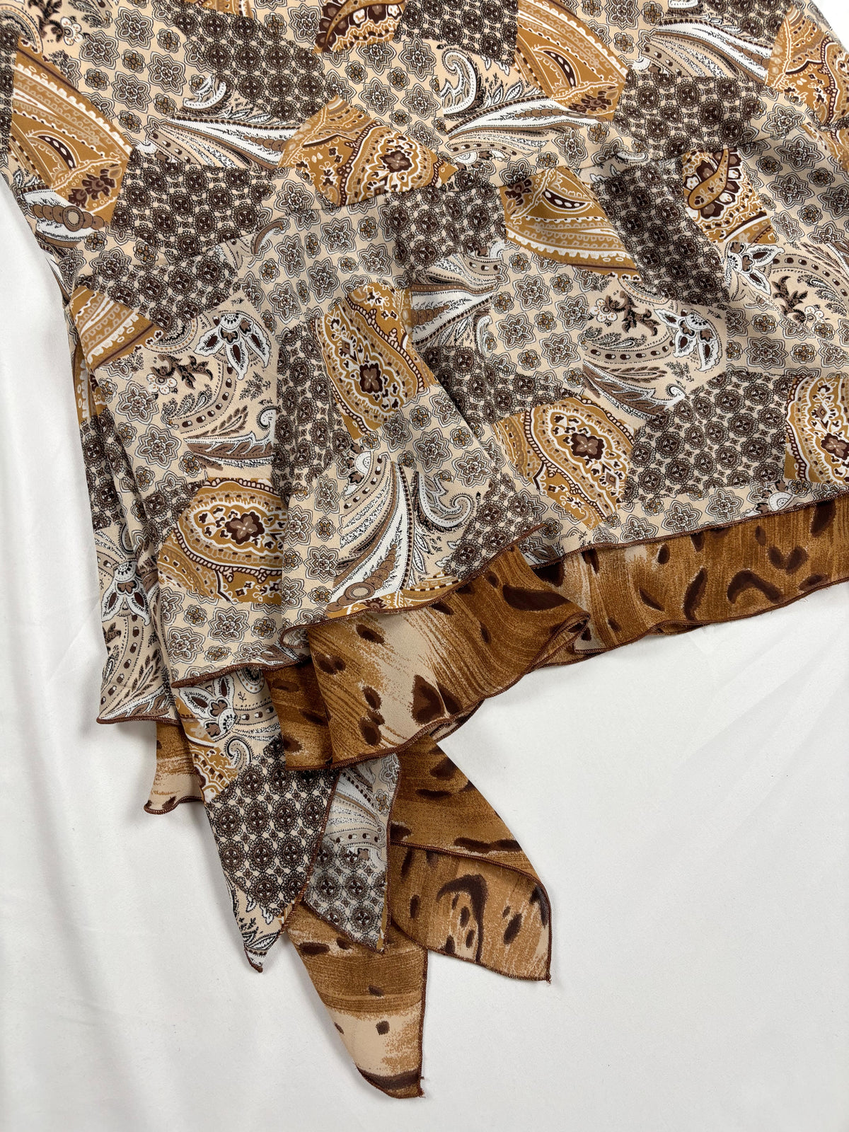 Brown paisley patchwork asymmetric skirt