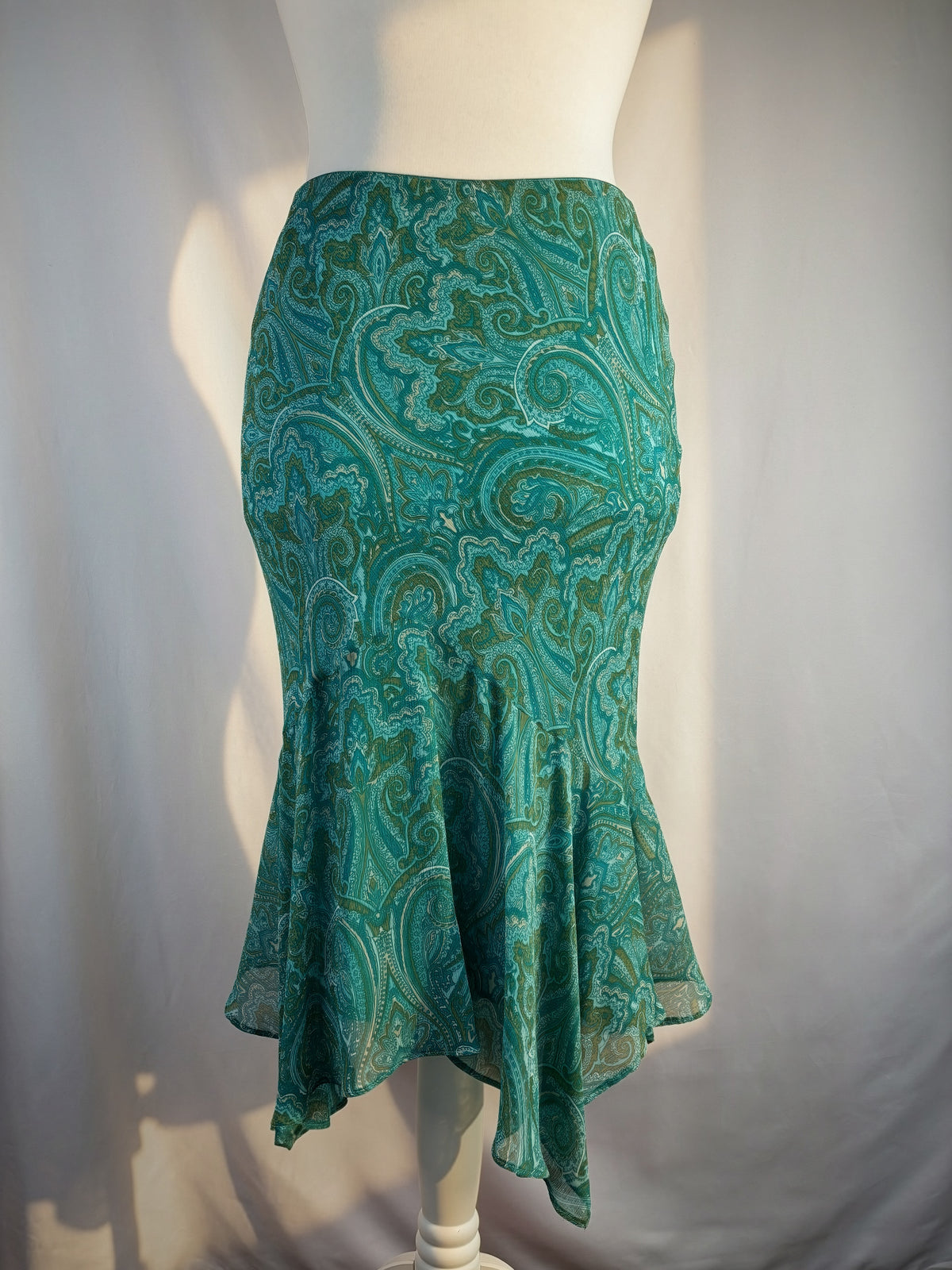 Blue and green asymmetric flowy skirt