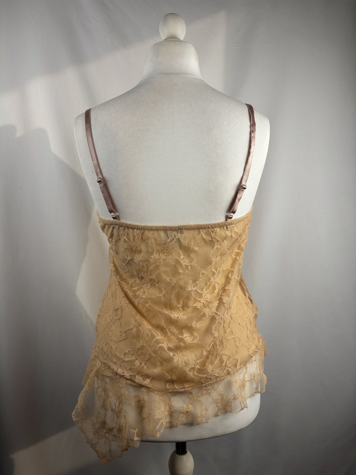 Golden asymmetric lace cami with embellished sequins