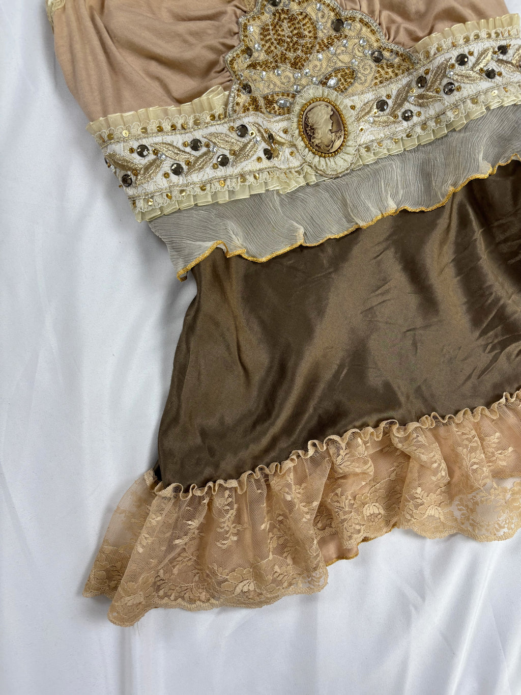 Brown Bony rare silk Victorian style cami with embroidered details