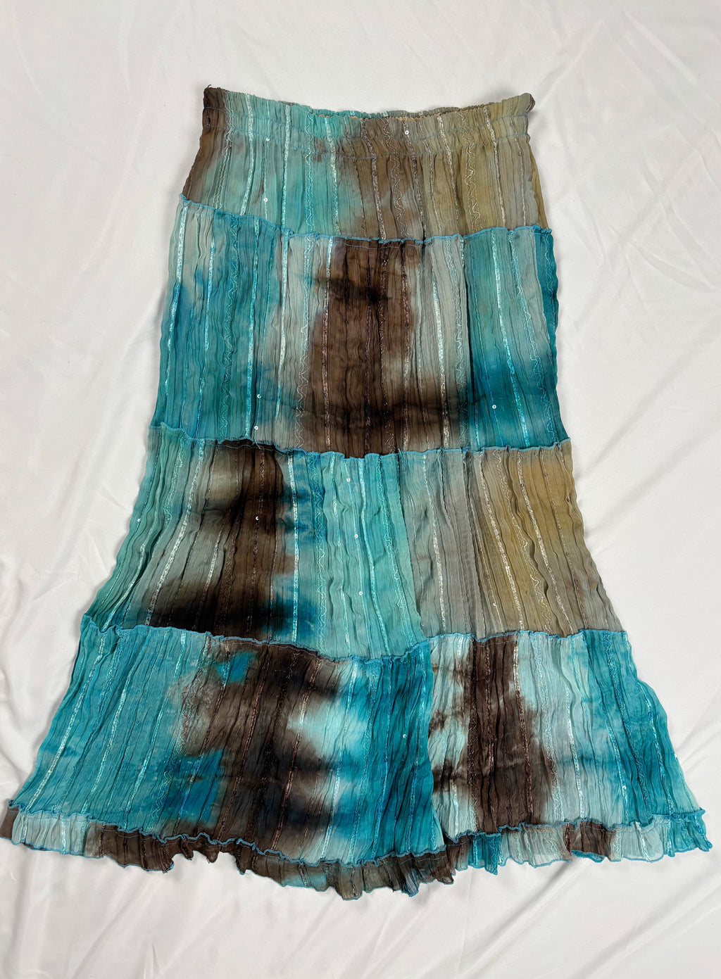 Brown and blue ombré tiered maxi skirt