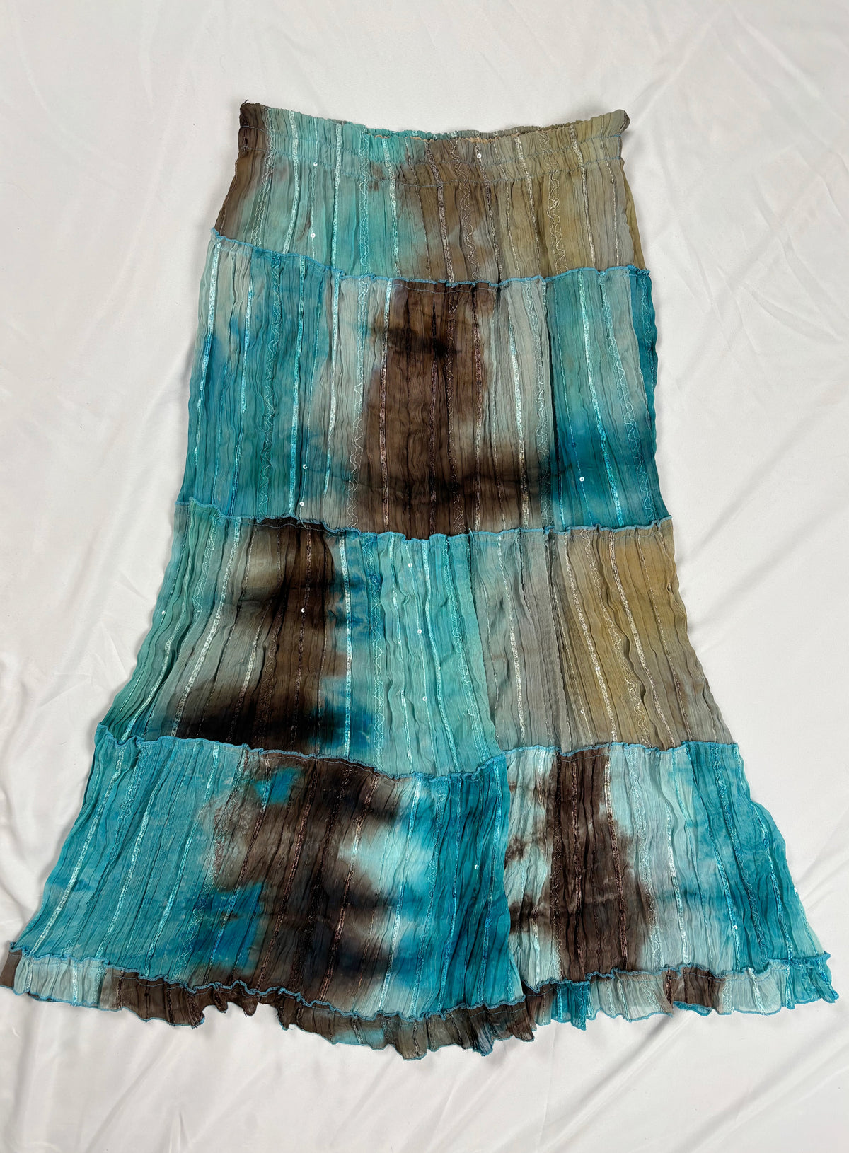 Brown and blue ombré tiered maxi skirt