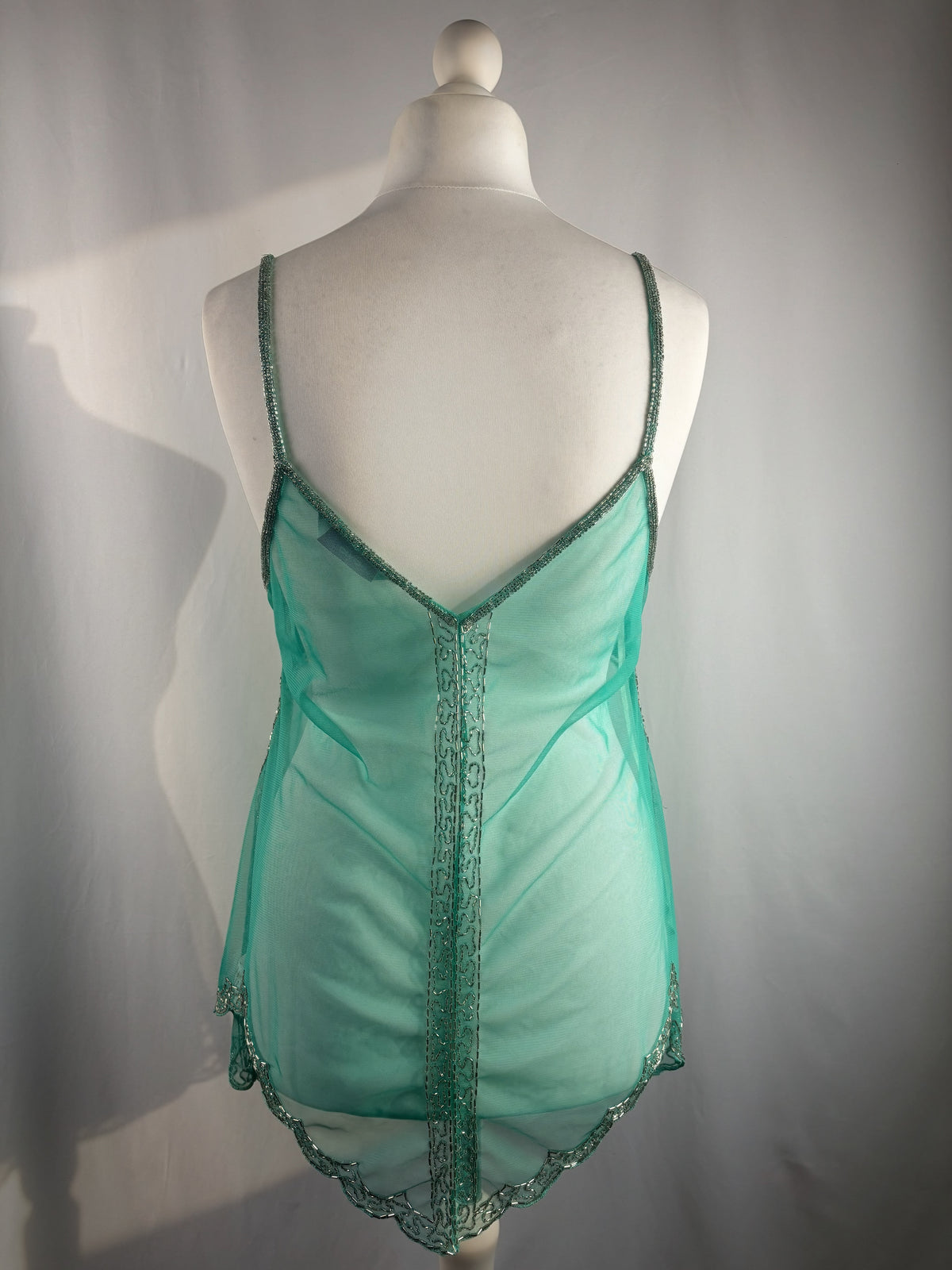 Bright blue sheer beaded peacock detailed fairy cami