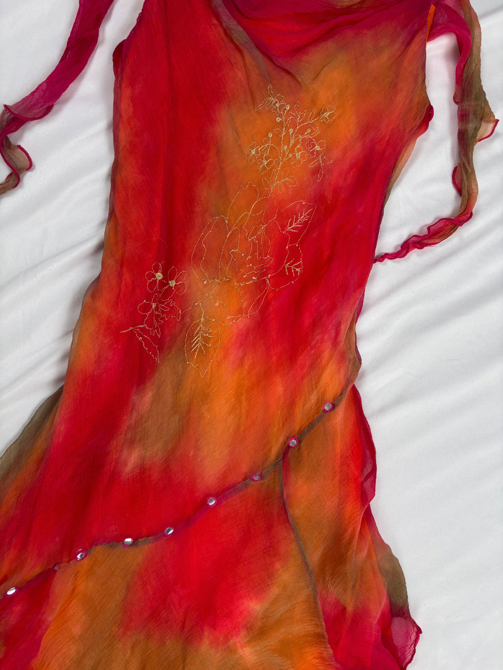 Autumnal ombré asymmetric mini dress with mirrored gem embellishments