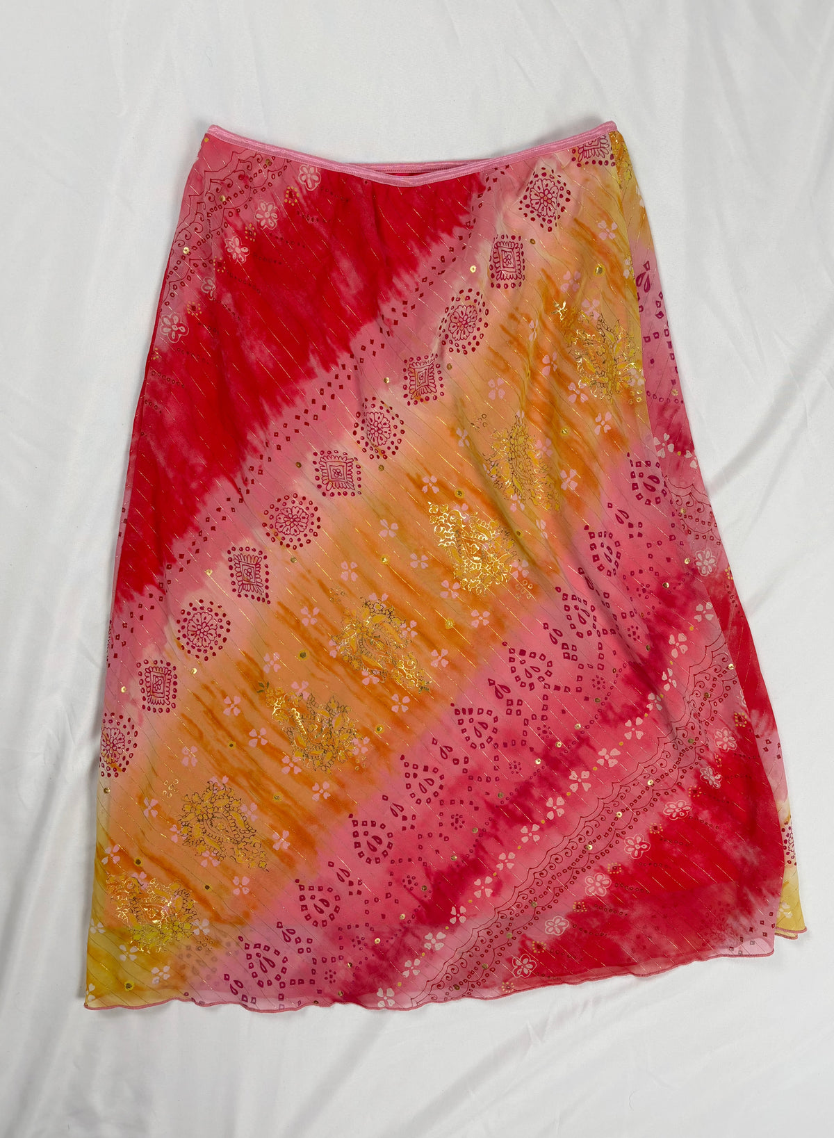 Pink and yellow ombré midi skirt with gold detailing
