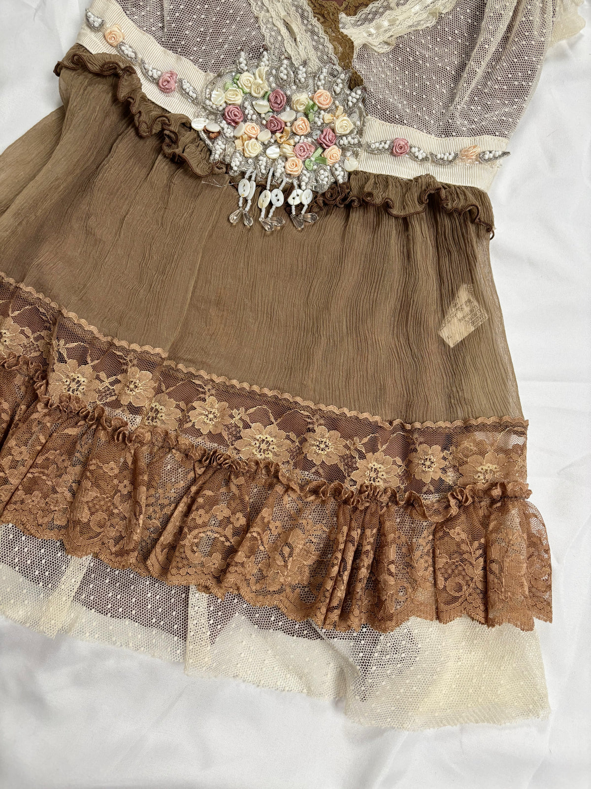 Brown Bony Paris silk cami with rosette details