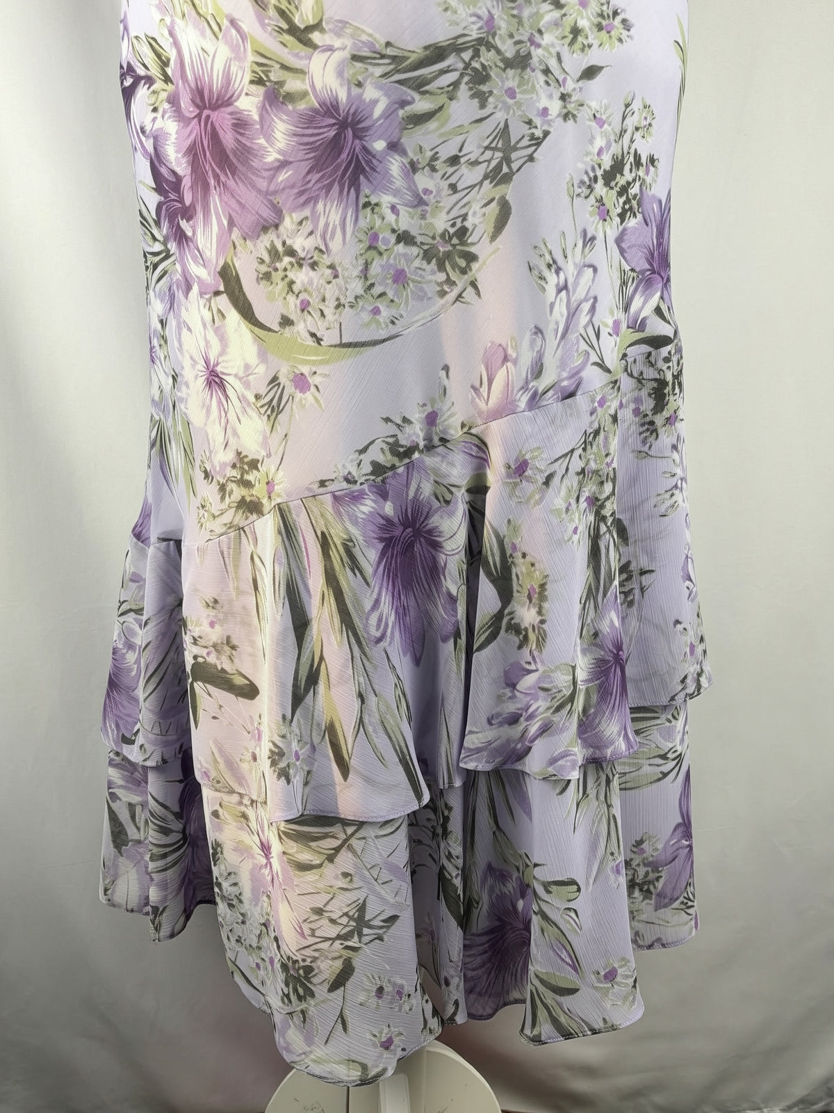 Lilac and green floral print ruffle skirt