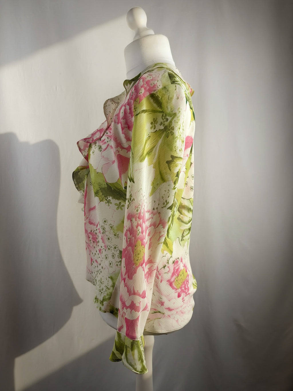 Pink and green floral ruffle tie front cardigan