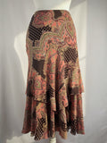 Brown and pink mixed print ruffle maxi skirt