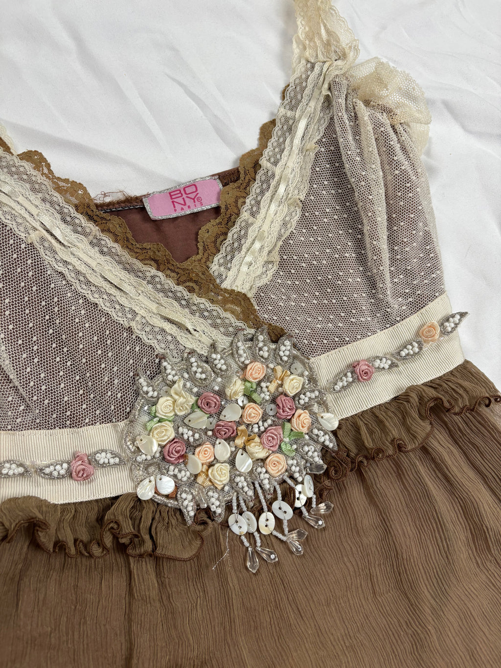 Brown Bony Paris silk cami with rosette details