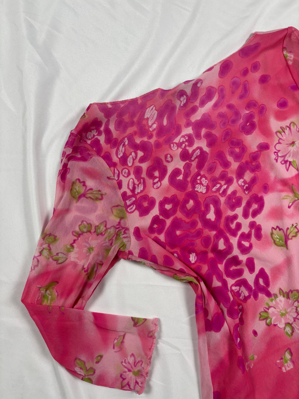 Hot pink animal print mesh 3/4 sleeve top