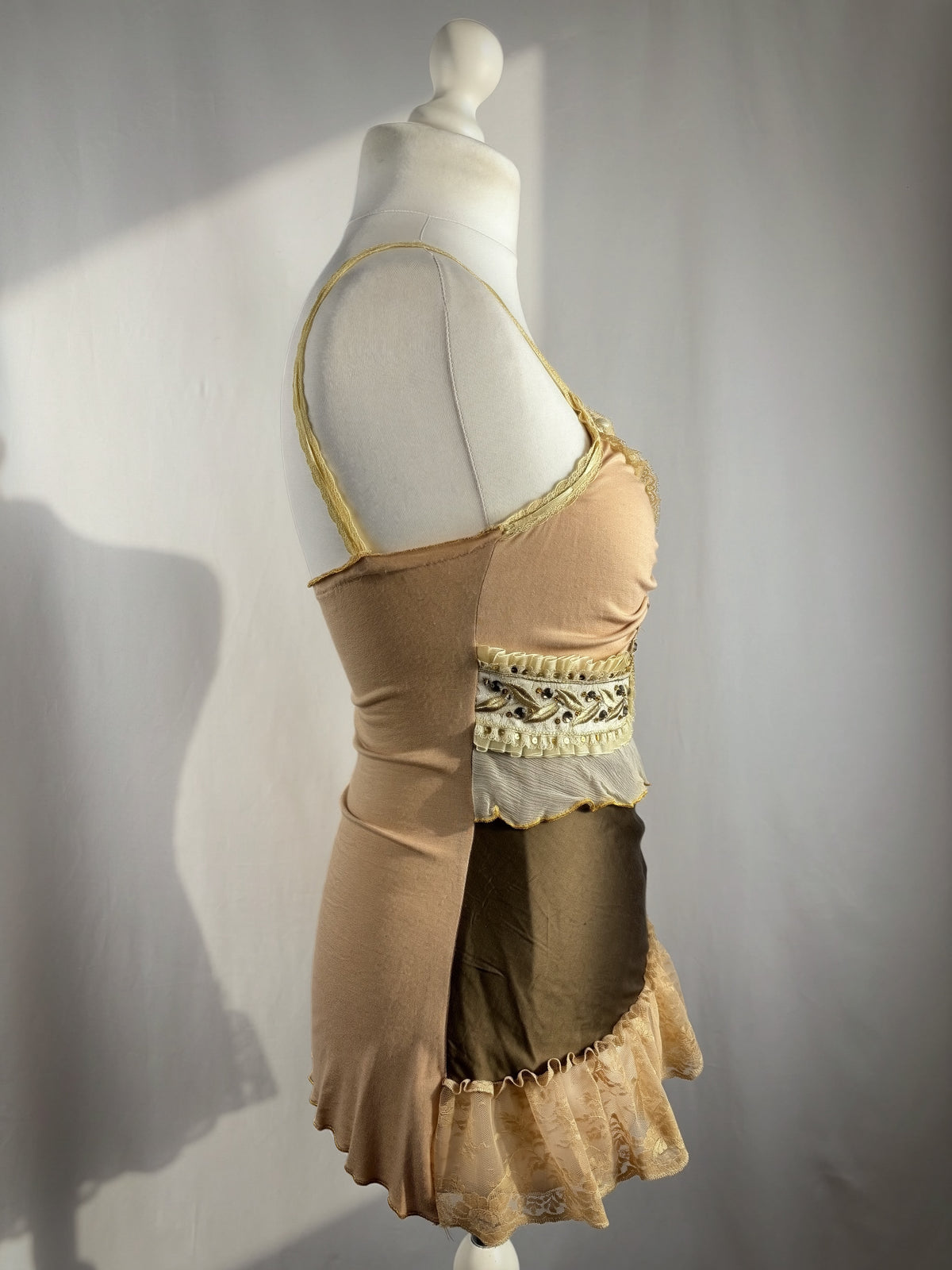 Brown Bony rare silk Victorian style cami with embroidered details