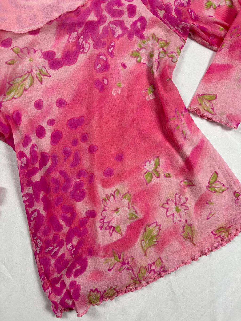 Hot pink animal print mesh 3/4 sleeve top