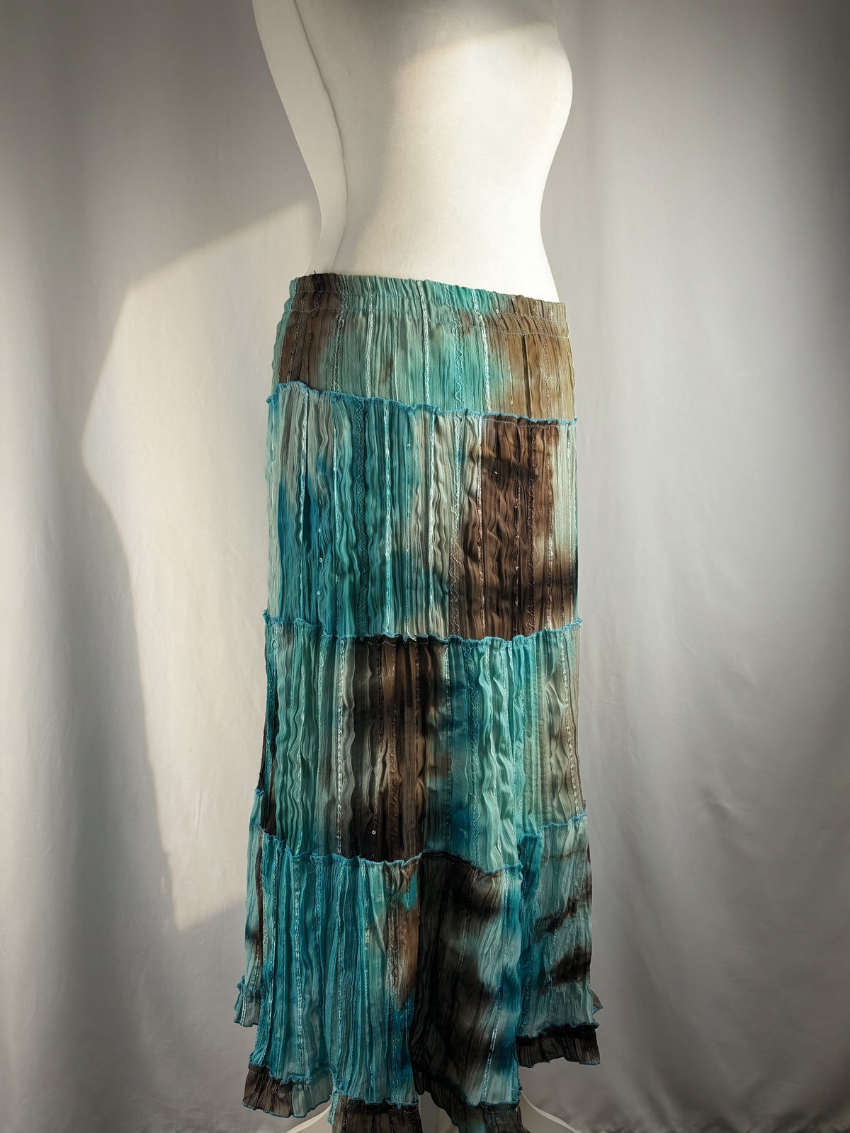 Brown and blue ombré tiered maxi skirt