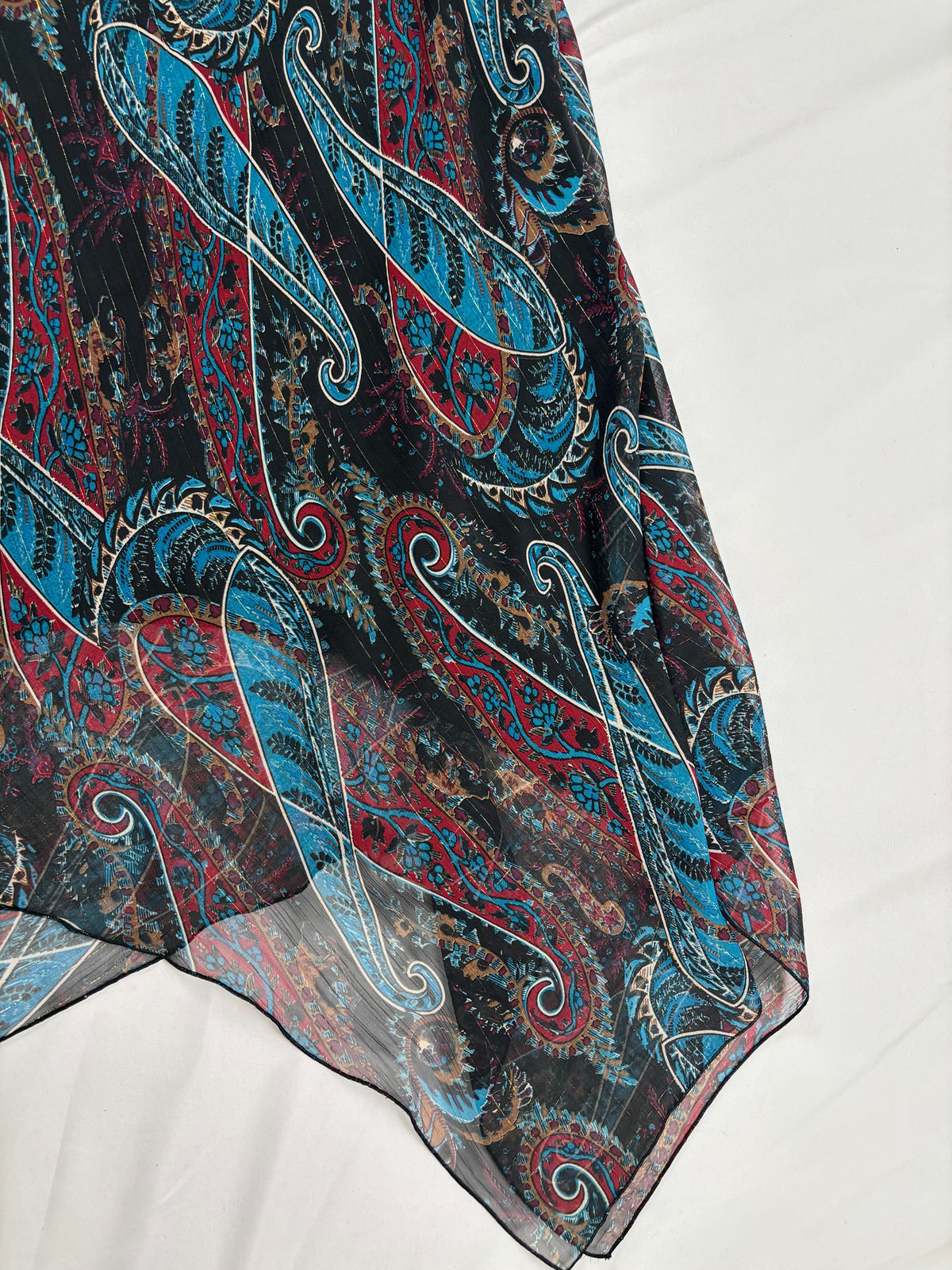 Paisley asymmetric maxi dress with beaded halterneck detail