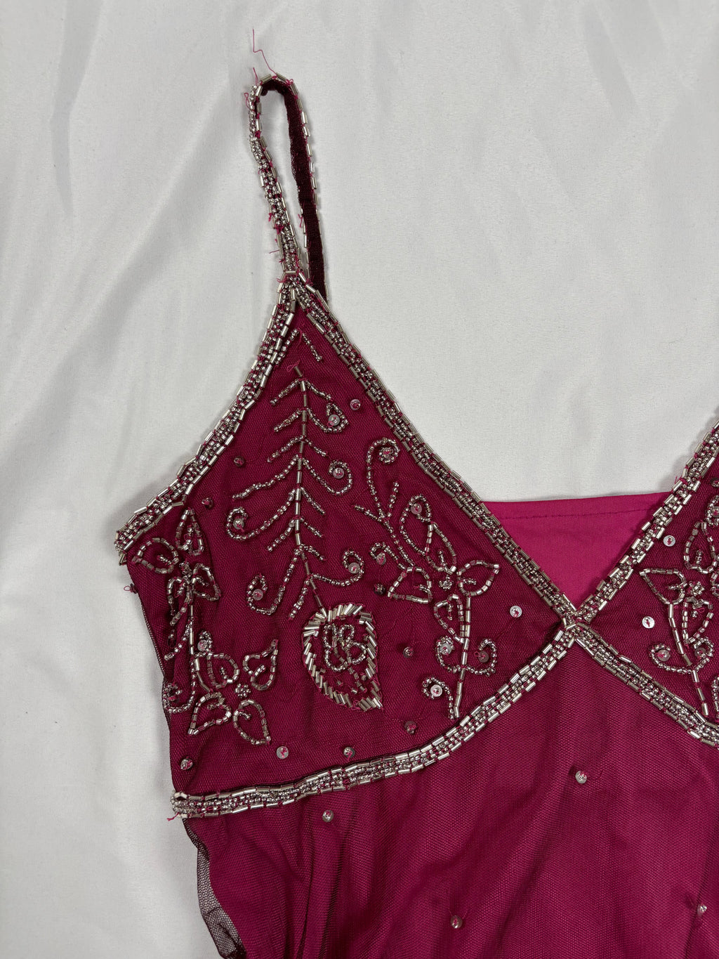 Purple beaded mesh asymmetric fairy cami
