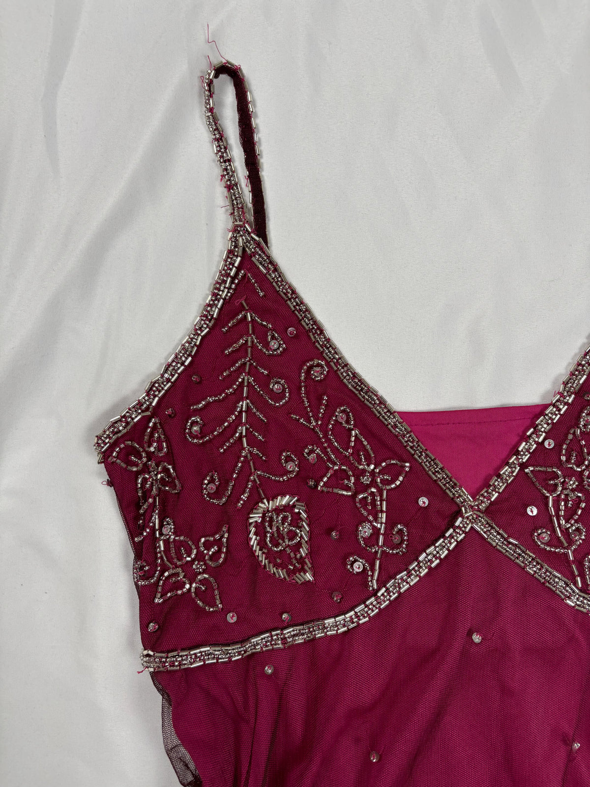 Purple beaded mesh asymmetric fairy cami