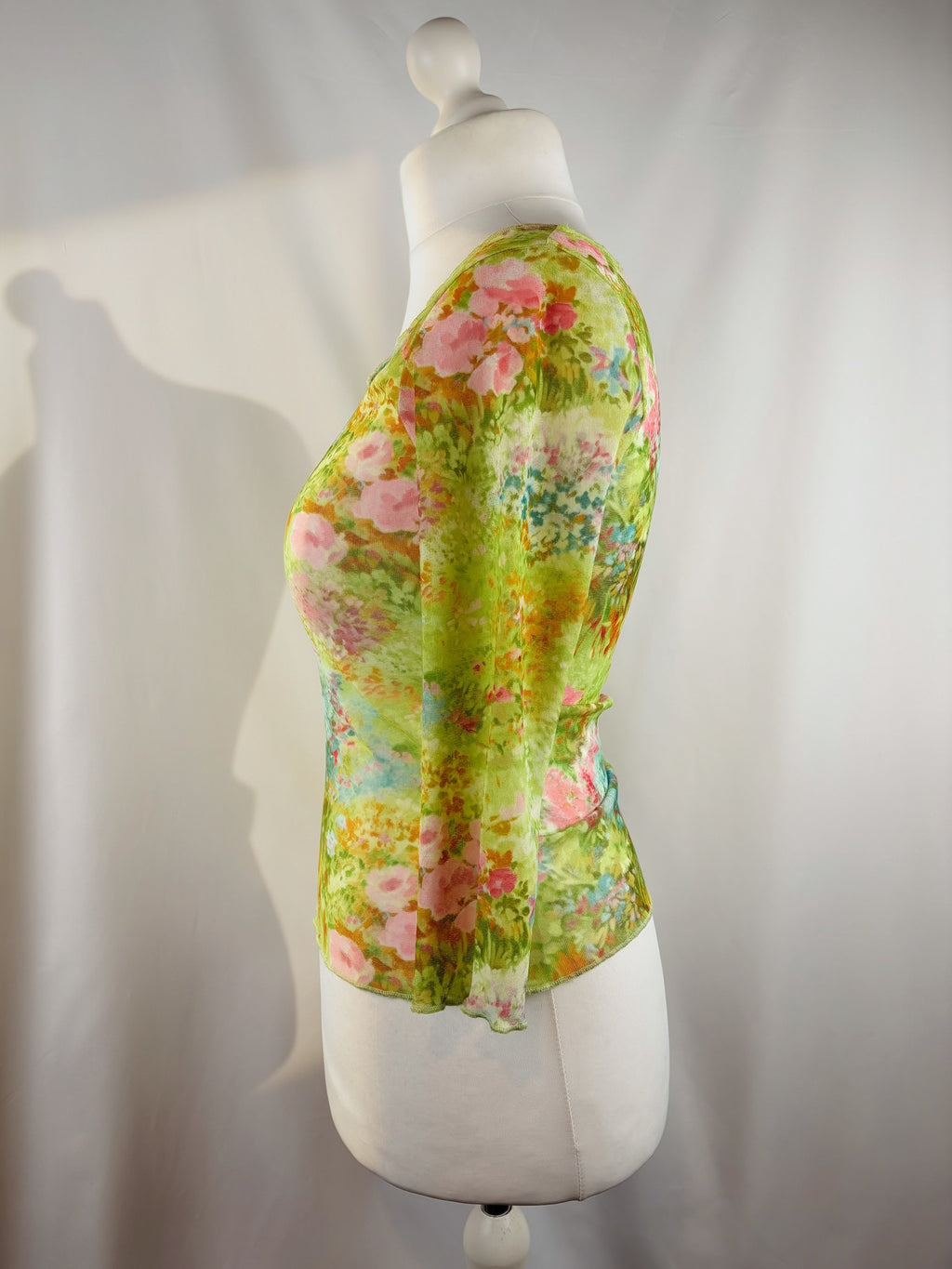 Green watercolour affect mesh 3/4 sleeve top