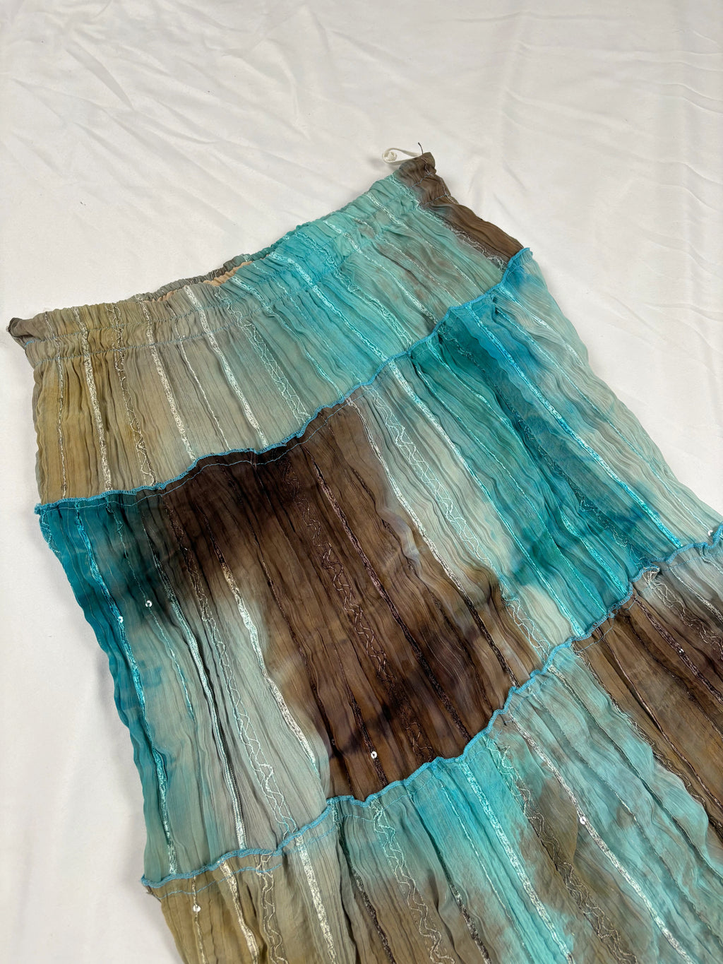 Brown and blue ombré tiered maxi skirt
