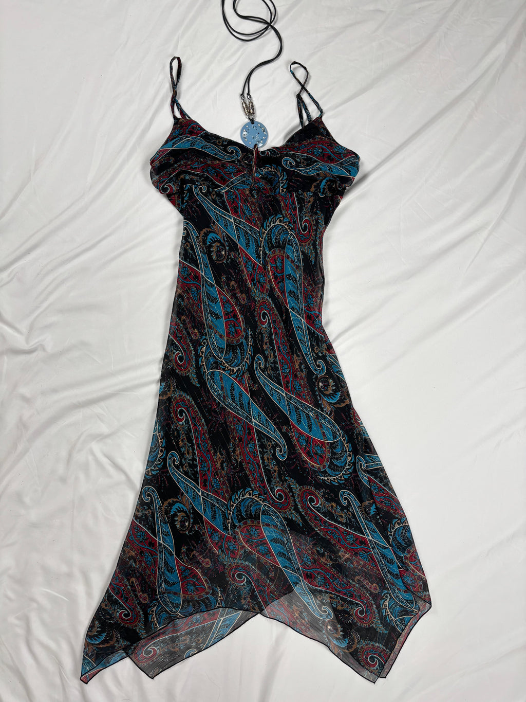 Paisley asymmetric maxi dress with beaded halterneck detail