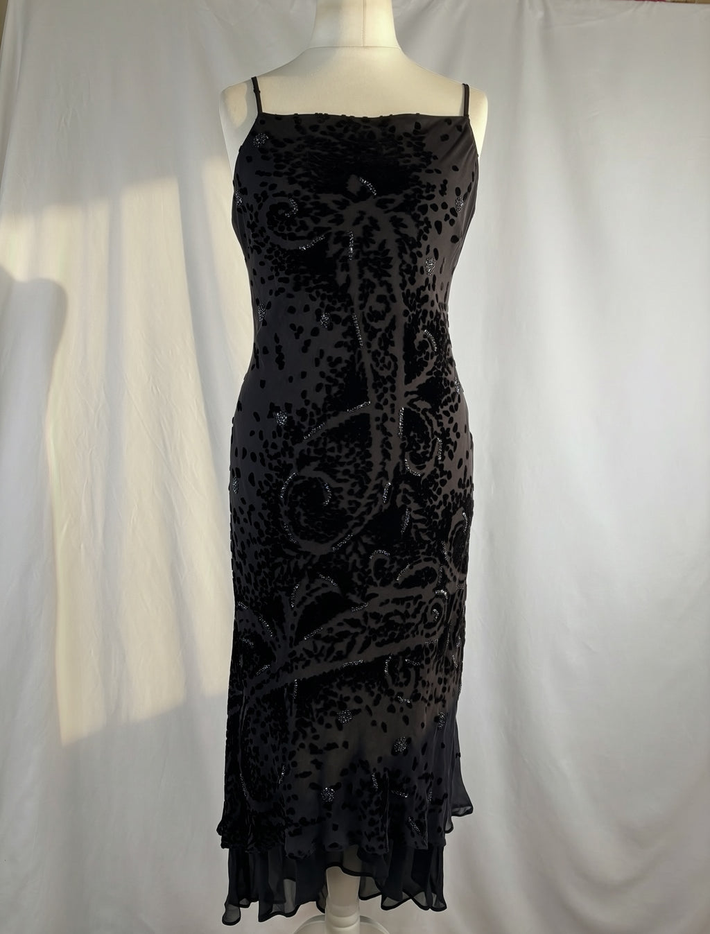 Black velvet Derhy layered maxi dress with beaded details