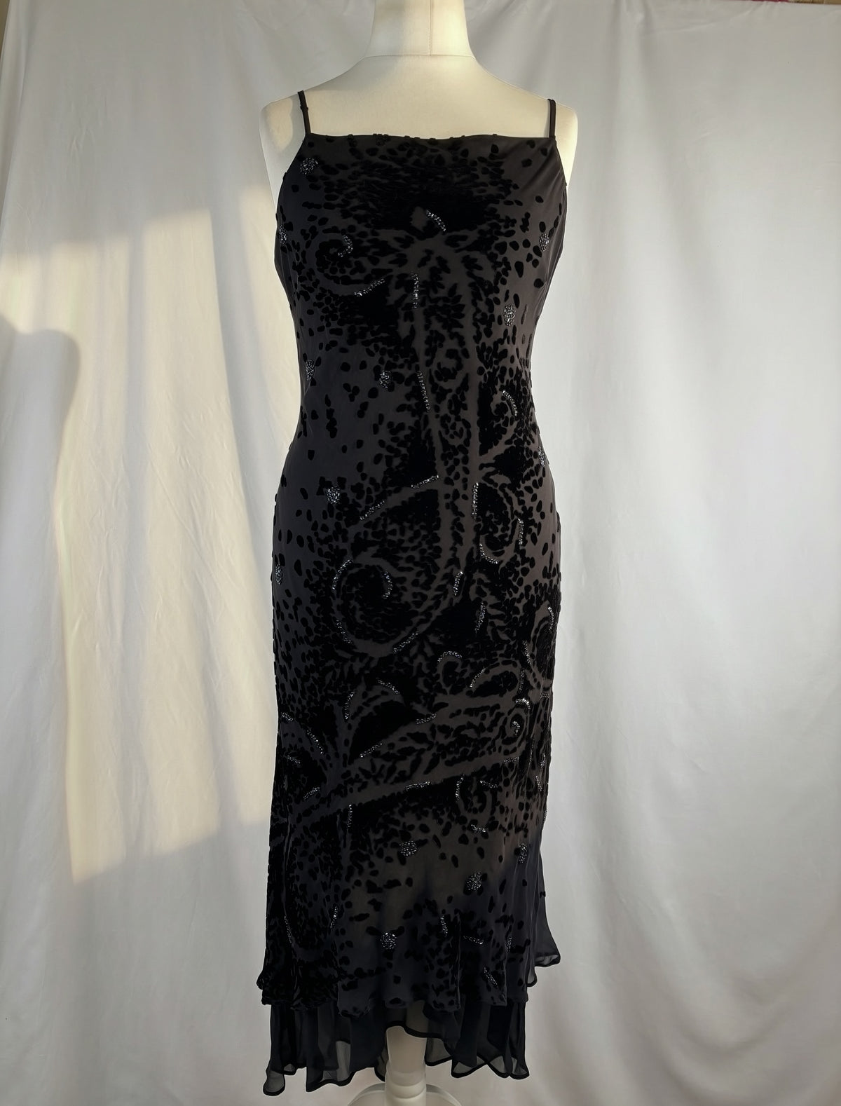 Black velvet Derhy layered maxi dress with beaded details