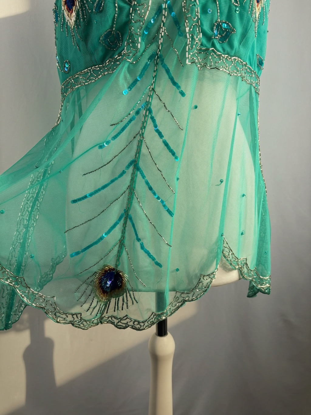 Bright blue sheer beaded peacock detailed fairy cami