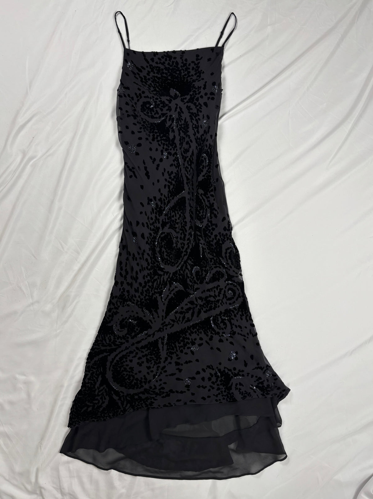 Black velvet Derhy layered maxi dress with beaded details